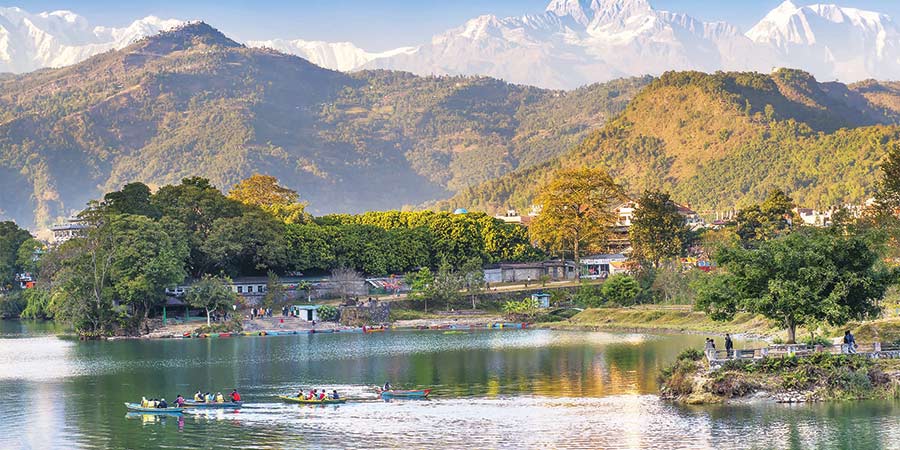 Marvel at a Himalayan sunrise in peaceful Pokhara